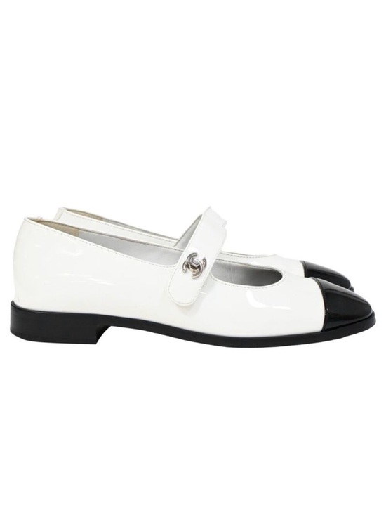 CHANEL Shoes - Chanel CC Mary Jane Ballet Flats in White Patent Leather